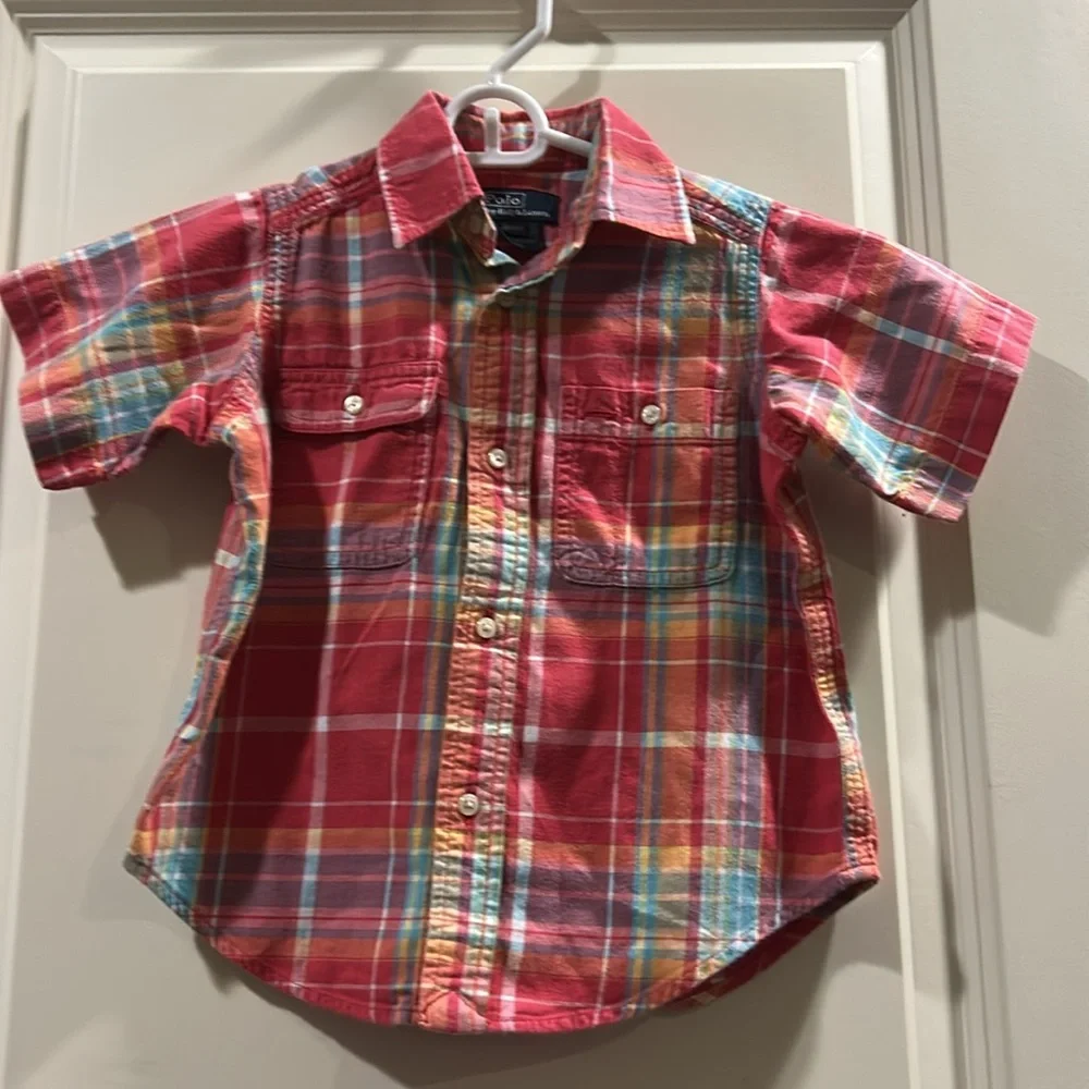 Polo by Ralph Lauren 100%cotton pastel plaid short sleeve button shirt size 2/2T